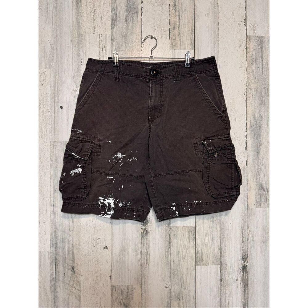 Mossimo Supply Co Cargo Shorts Men’s 34 – Brown Workwear Paint Splatter Utility